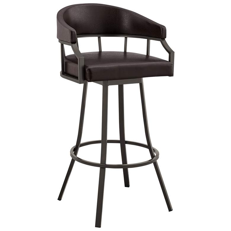 Image 1 Palmdale 26 in. Swivel Barstool in Java Brown Finish, Brown Faux Leather