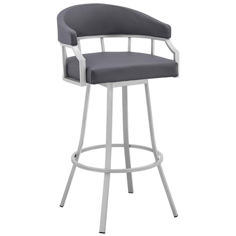 Image 1 Palmdale 26 in. Swivel Barstool in Silver Finish, Slate Grey Faux Leather