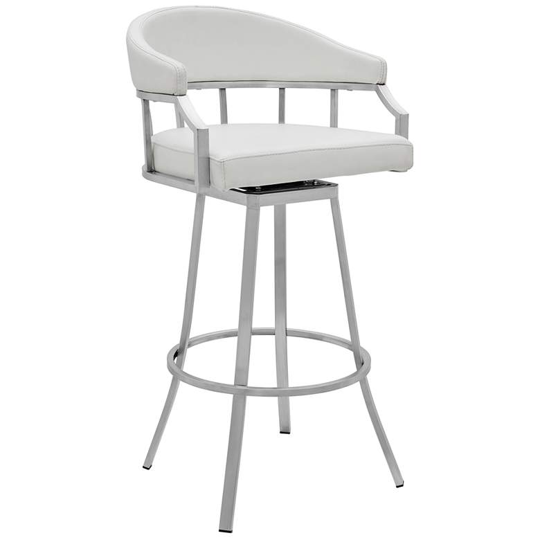 Image 1 Palmdale 30 in. Swivel Barstool in Brushed Stainless Steel, White