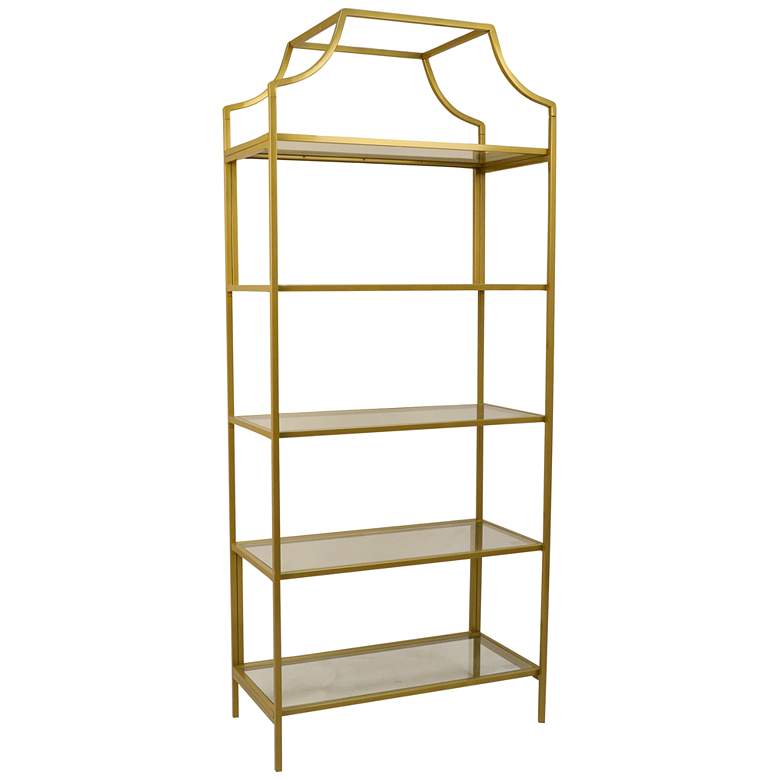Image 2 Palmer 30" Wide Tempered Glass Gold Metal 5-Tier Bookcase