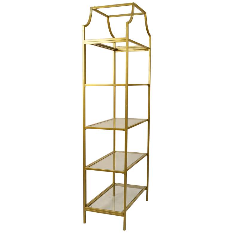 Image 3 Palmer 30" Wide Tempered Glass Gold Metal 5-Tier Bookcase more views