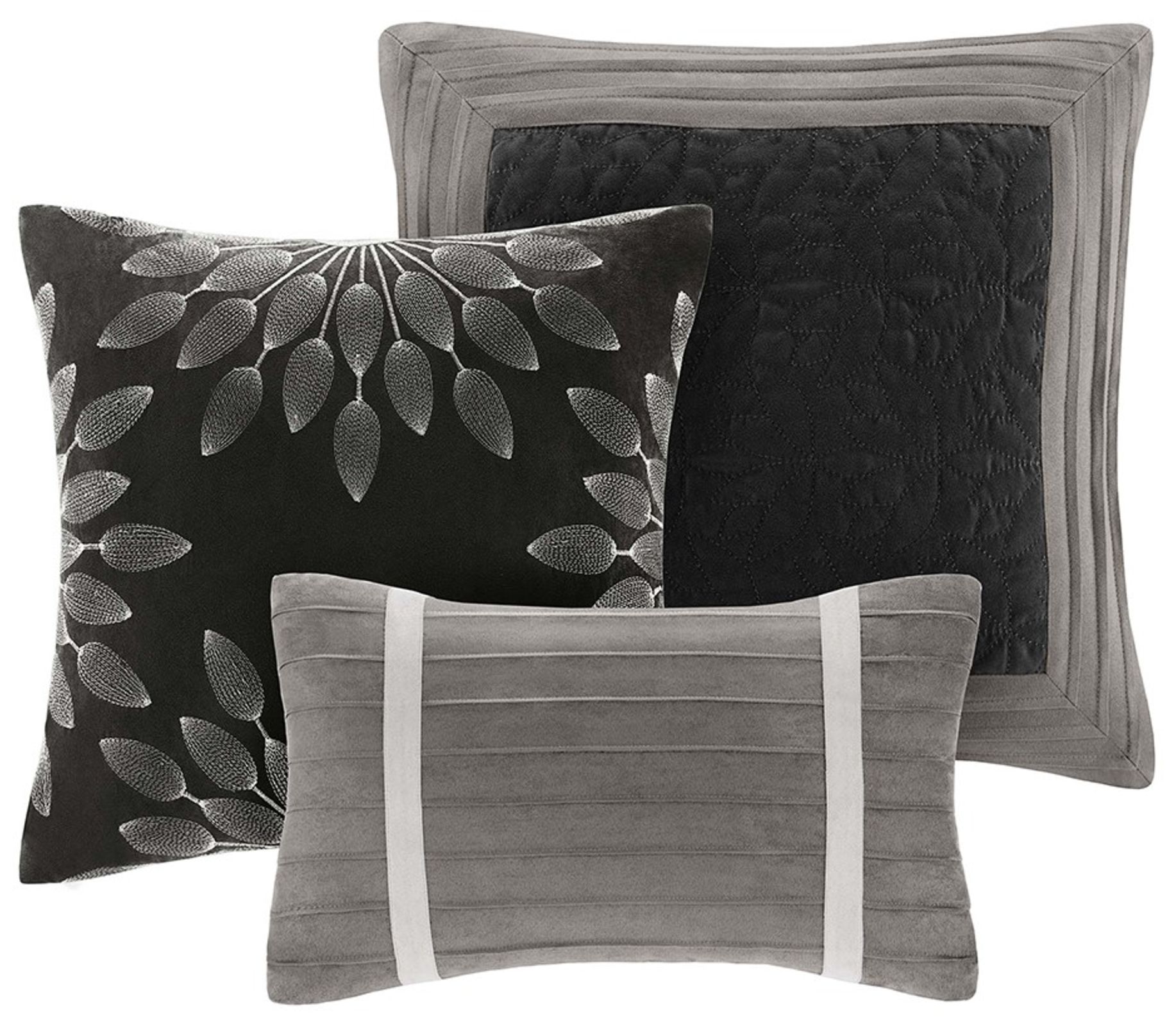 Thumbnail3 of Palmer Black Pieced Faux Suede Full 7-Piece Comforter Set more views