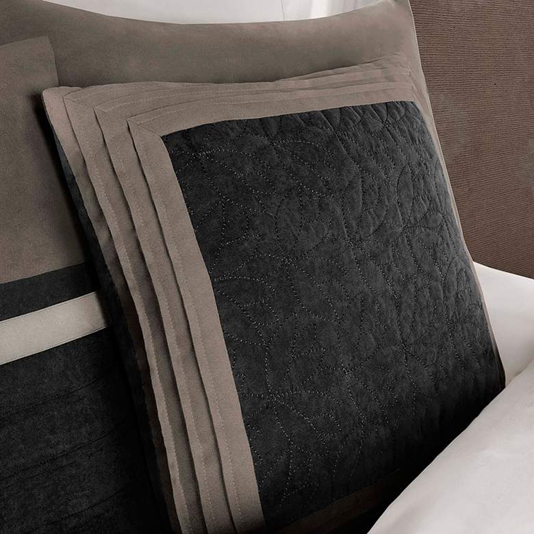 Image 4 Palmer Black Pieced Faux Suede Queen 7-Piece Comforter Set more views