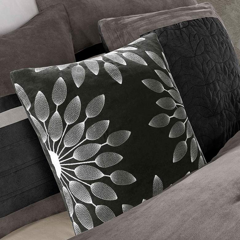 Image 5 Palmer Black Pieced Faux Suede Queen 7-Piece Comforter Set more views