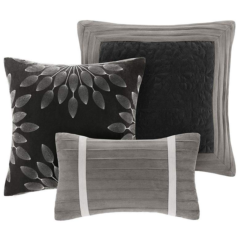 Image 6 Palmer Black Pieced Faux Suede Queen 7-Piece Comforter Set more views