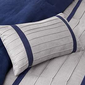 Image5 of Palmer Blue and Gray Faux Suede Pieced King 7-Piece Comforter Set more views