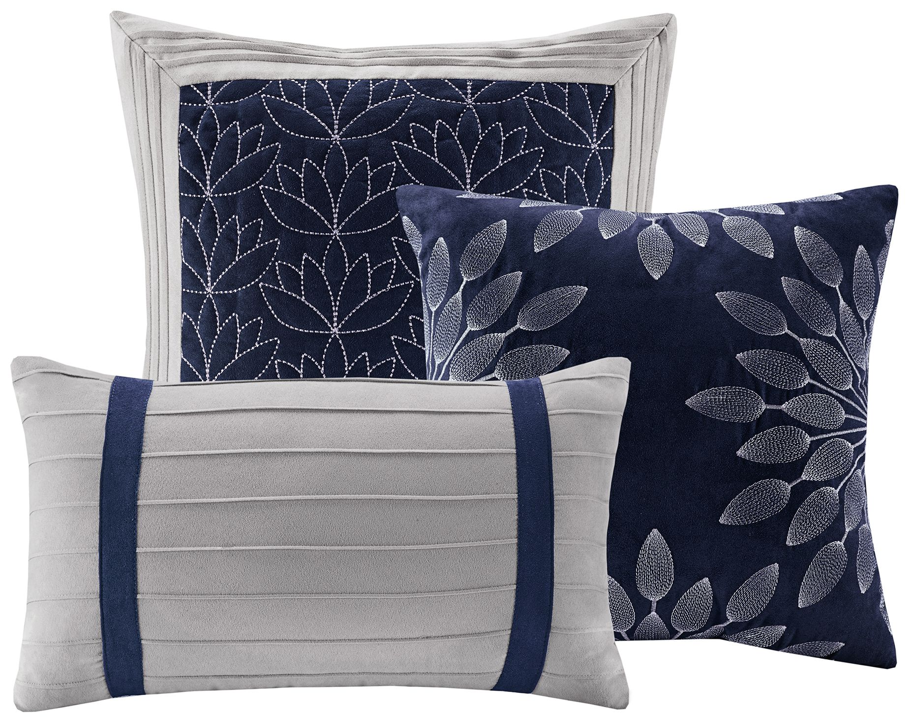 Palmer Blue and Gray Pieced Faux Suede Cal King 7-Piece Comforter Set