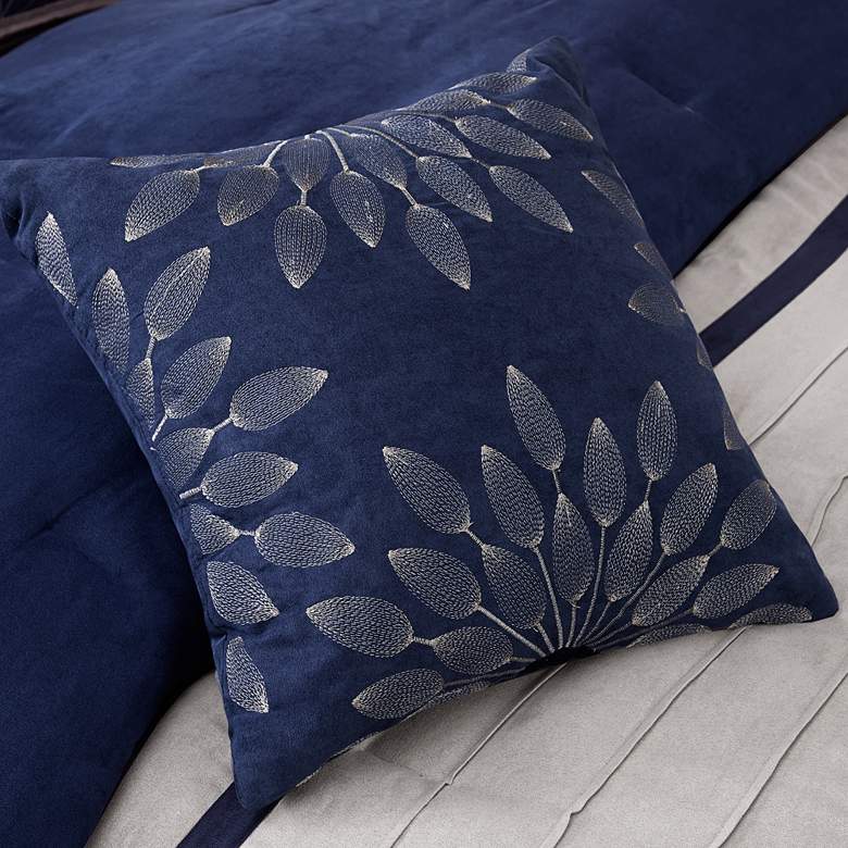 Image 3 Palmer Blue and Gray Pieced Faux Suede Queen 7-Piece Comforter Set more views