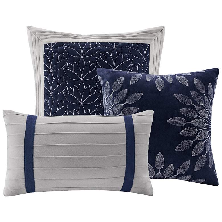 Image 7 Palmer Blue and Gray Pieced Queen 7-Piece Comforter Set more views
