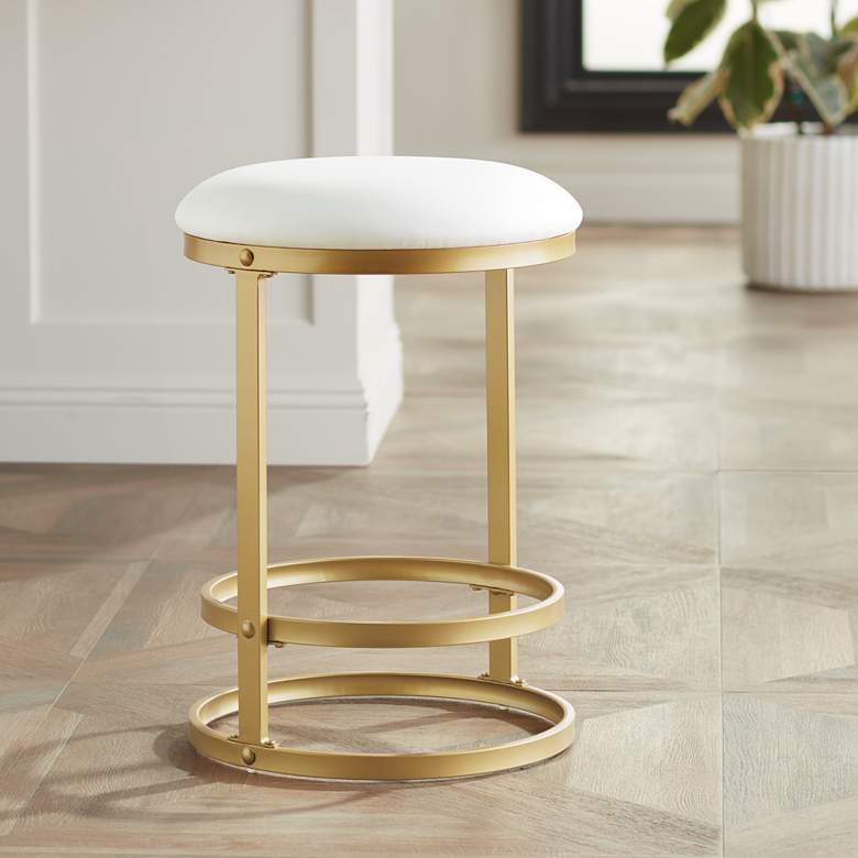 Image 1 Palmer Luxe Gold Metal and White Fabric Counterstool