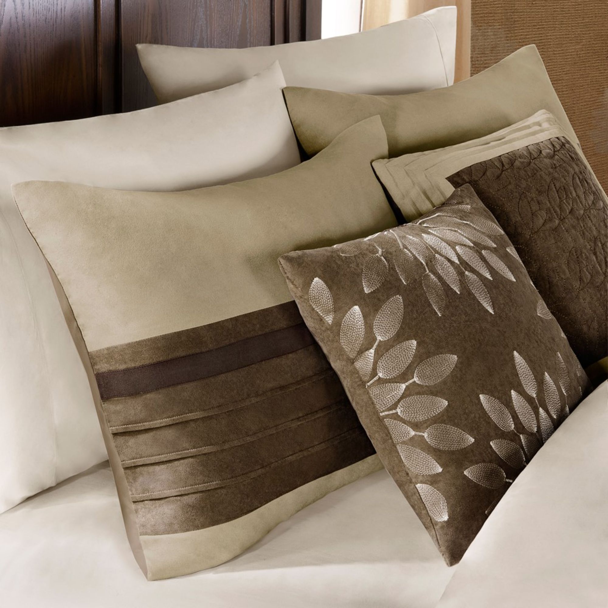 Thumbnail3 of Palmer Natural Pieced Faux Suede King 7-Piece Comforter Set more views