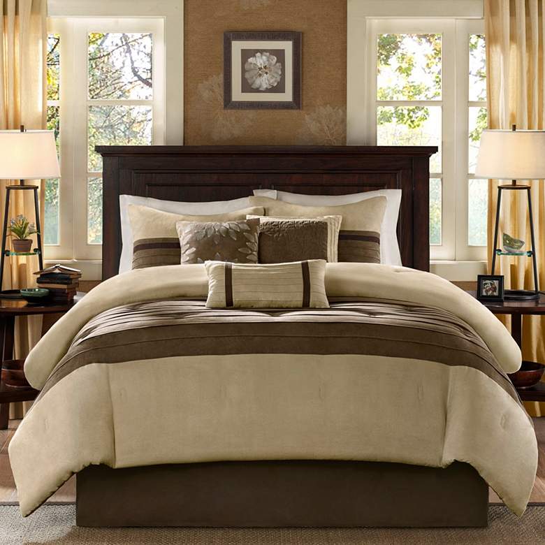 Image 2 Palmer Natural Pieced Faux Suede Queen 7-Piece Comforter Set