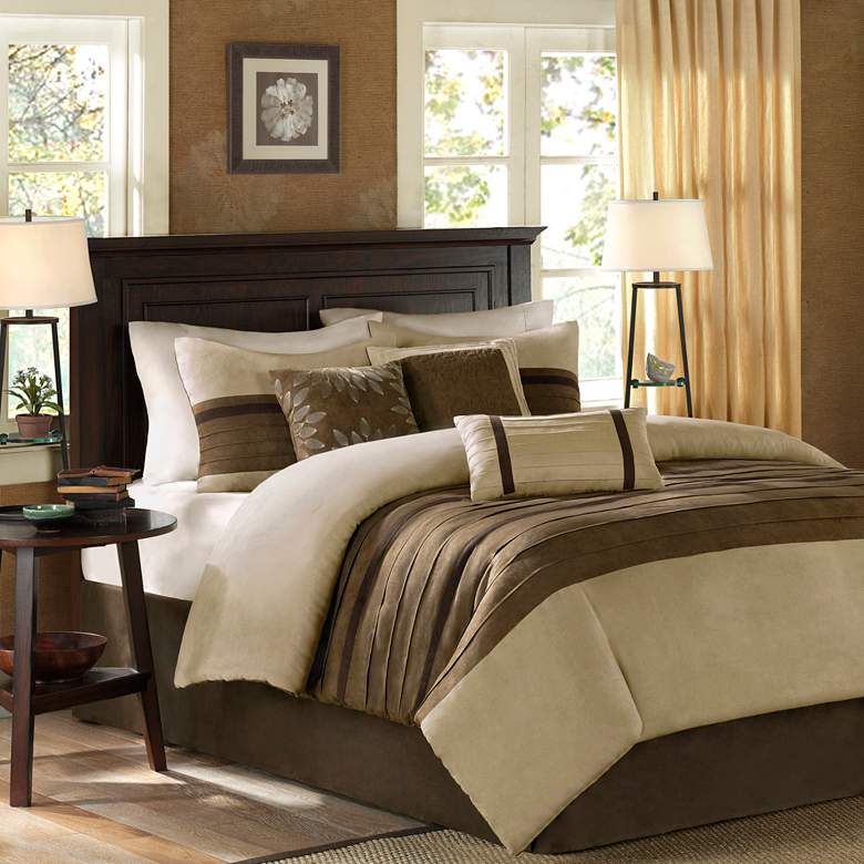 Image 1 Palmer Natural Pieced Faux Suede Queen 7-Piece Comforter Set
