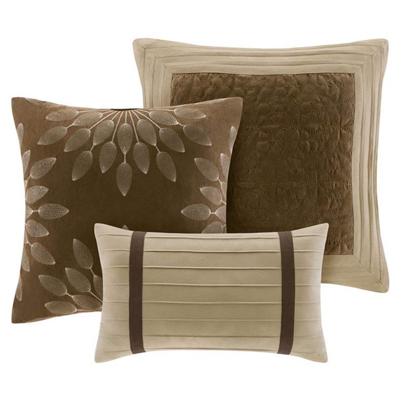 Image 4 Palmer Natural Pieced Faux Suede Queen 7-Piece Comforter Set more views