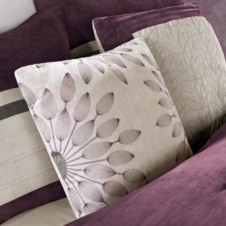 Image 3 Palmer Purple Pieced Faux Suede Queen 7-Piece Comforter Set more views