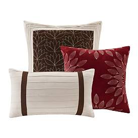 Image5 of Palmer Red and Brown Faux Suede Pieced King 7-Piece Comforter Set more views