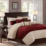 Palmer Red and Brown Faux Suede Pieced Queen 7-Piece Comforter Set