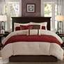 Palmer Red and Brown Faux Suede Pieced Queen 7-Piece Comforter Set
