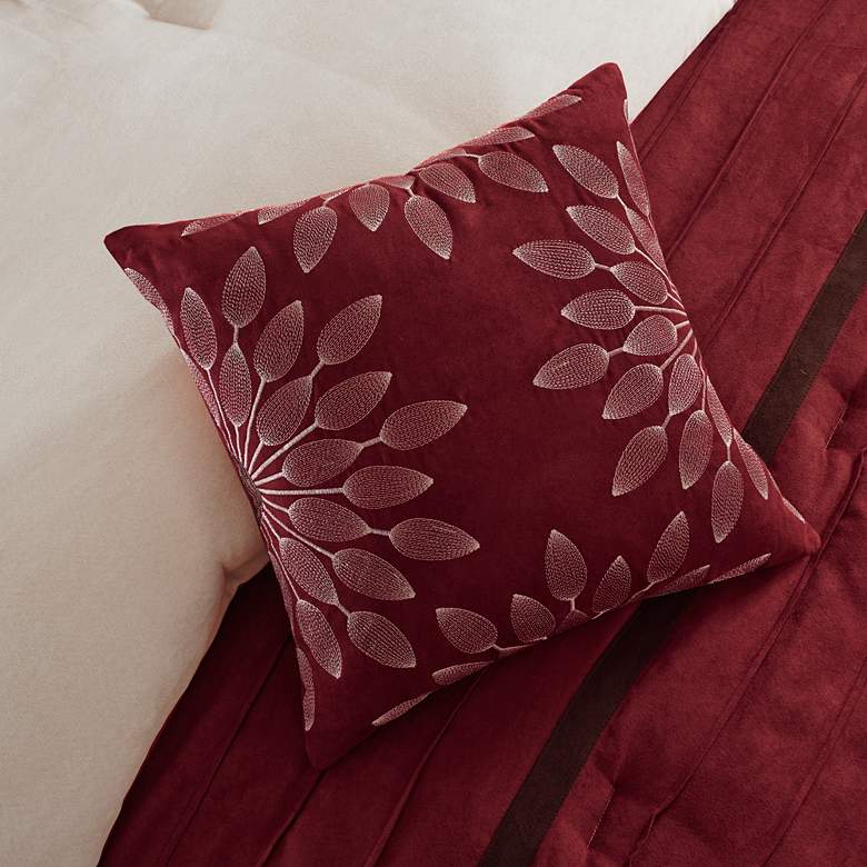 Image 3 Palmer Red and Brown Faux Suede Pieced Queen 7-Piece Comforter Set more views