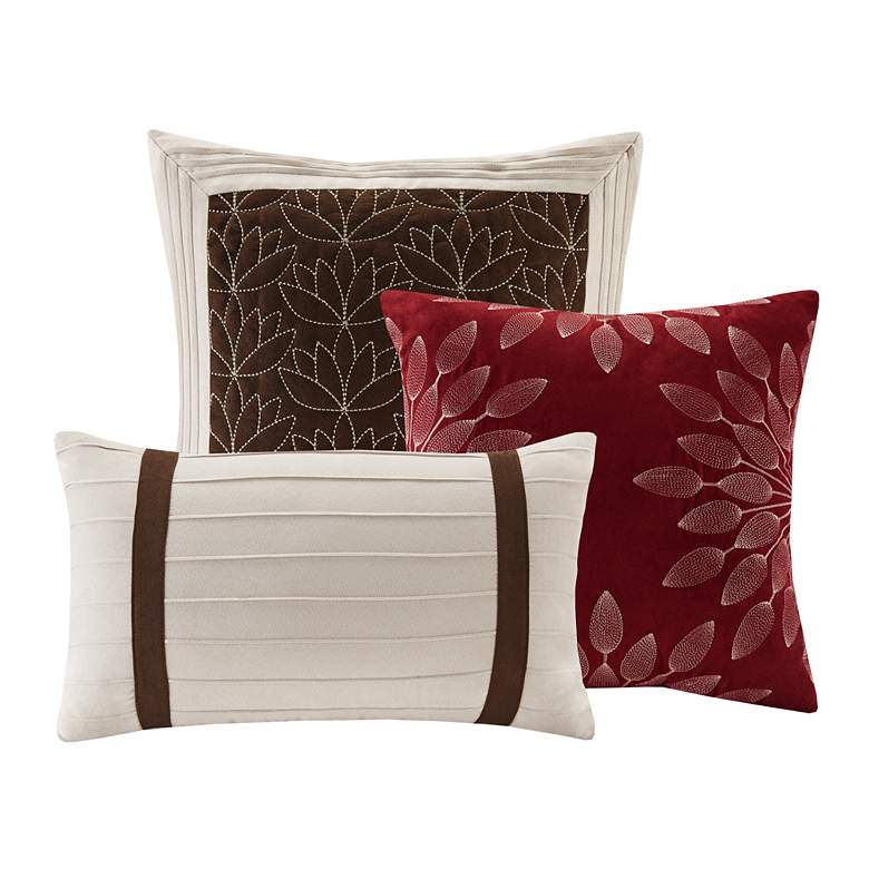 Image 5 Palmer Red and Brown Faux Suede Pieced Queen 7-Piece Comforter Set more views