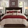 Thumbnail1 of Palmer Red and Brown Pieced Faux Suede Cal King 7-Piece Comforter Set
