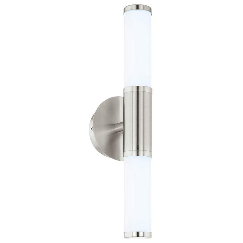 Image 2 Palmera 1 - 2-Light LED Vanity Wall Light - Satin Nickel - Opal Glass