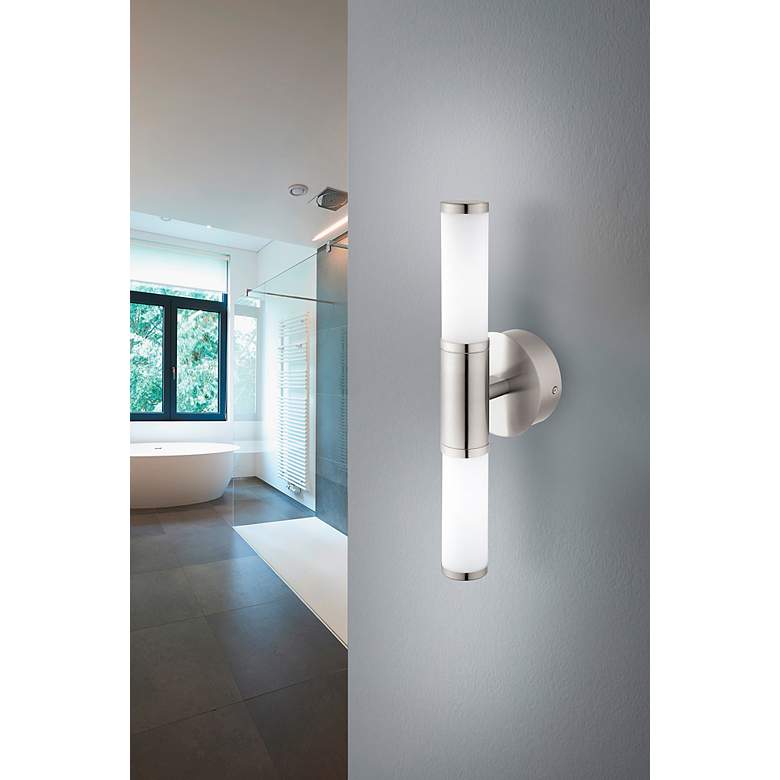 Image 4 Palmera 1 - 2-Light LED Vanity Wall Light - Satin Nickel - Opal Glass more views