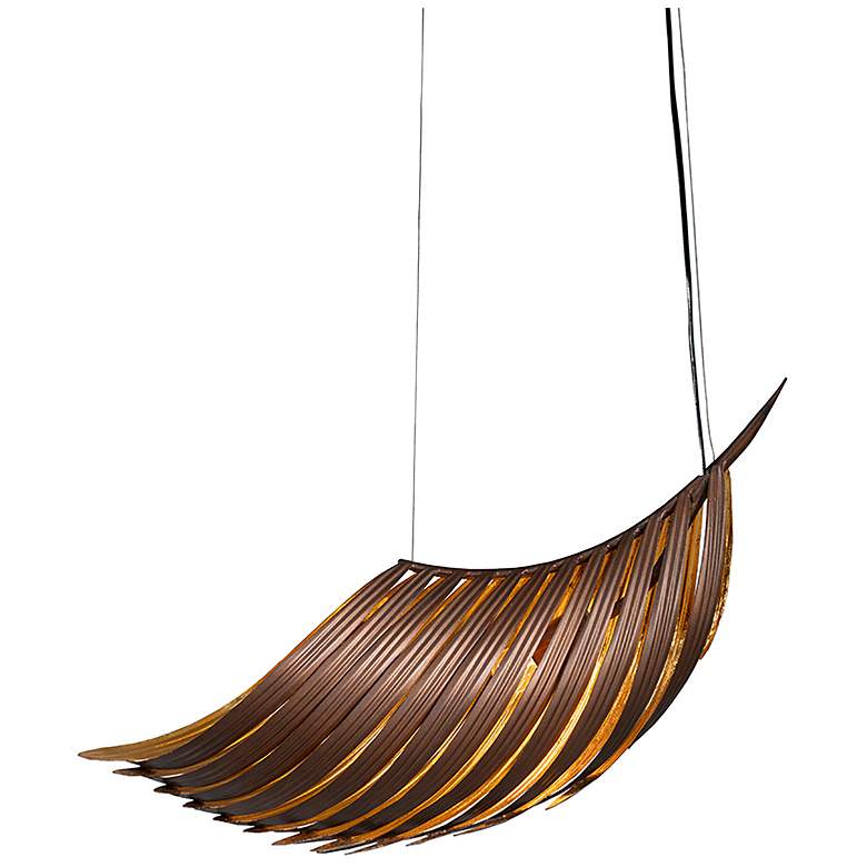 Image 2 Palmera 30" Wide Soft Bronze And Gold Leaf Curved Leaf Pendant
