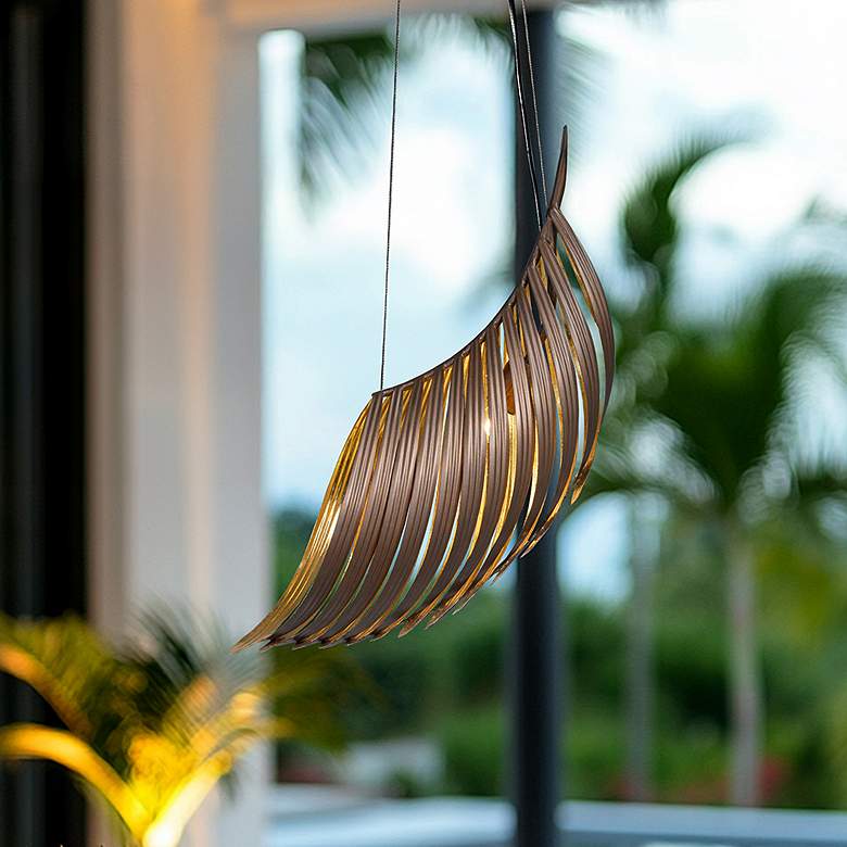 Image 1 Palmera 30" Wide Soft Bronze And Gold Leaf Curved Leaf Pendant