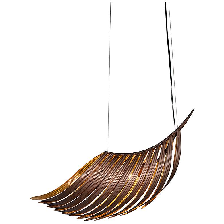 Image 3 Palmera 30" Wide Soft Bronze And Gold Leaf Curved Leaf Pendant more views