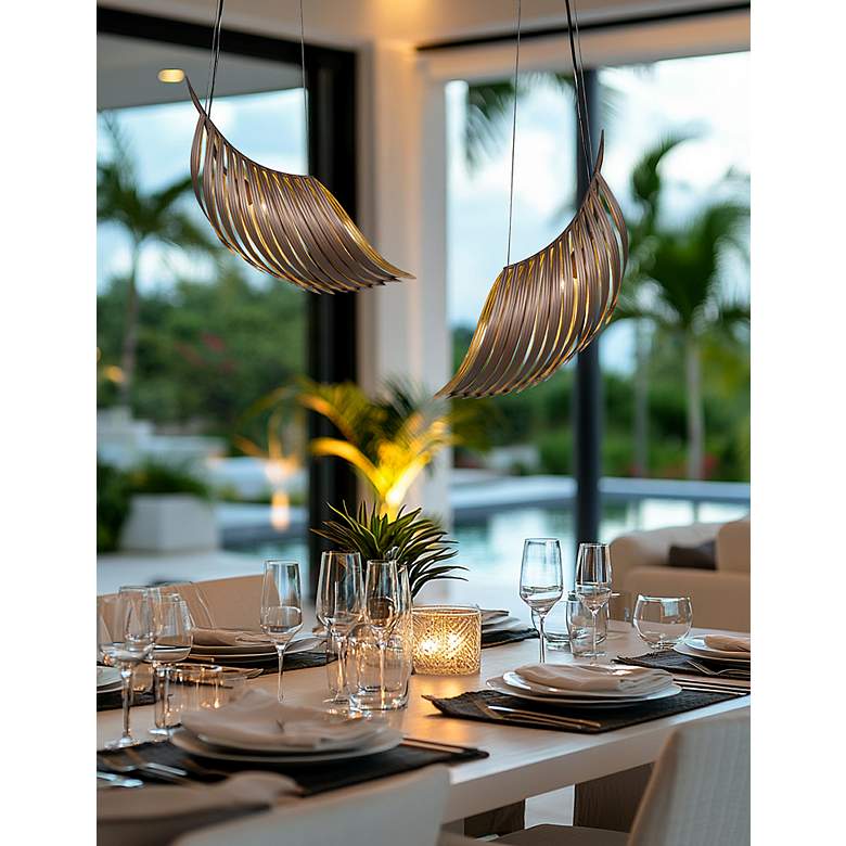 Image 4 Palmera 30" Wide Soft Bronze And Gold Leaf Curved Leaf Pendant more views