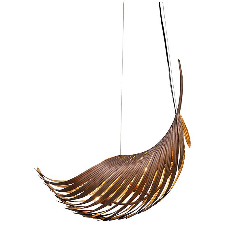 Image 2 Palmera 38.5" Wide Soft Bronze And Gold Leaf Curved Leaf Pendant