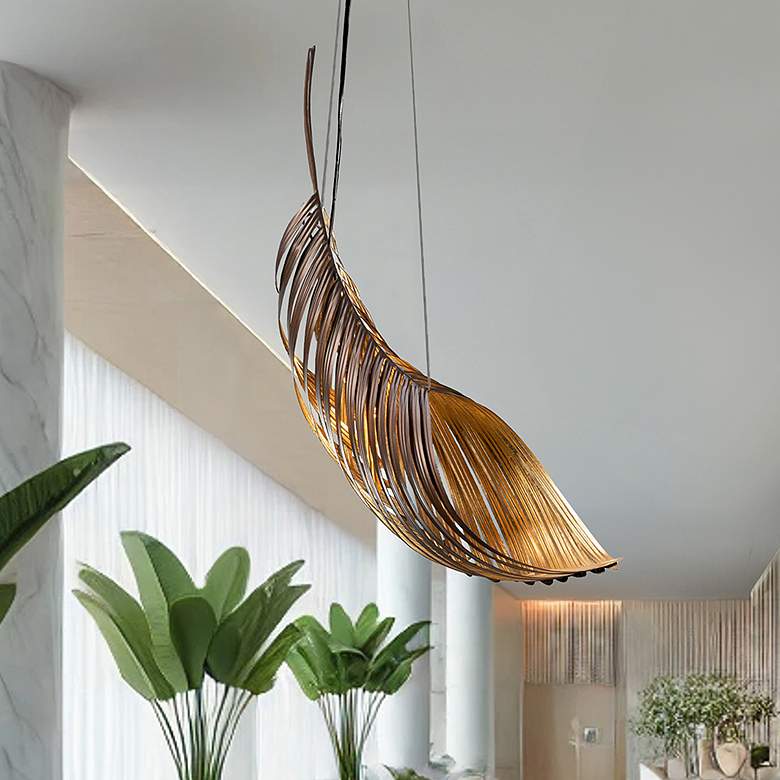 Image 1 Palmera 38.5" Wide Soft Bronze And Gold Leaf Curved Leaf Pendant