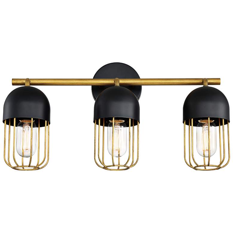 Image 1 Palmerston 19 1/4 inch Wide Black and Gold 3-Light Bath Light