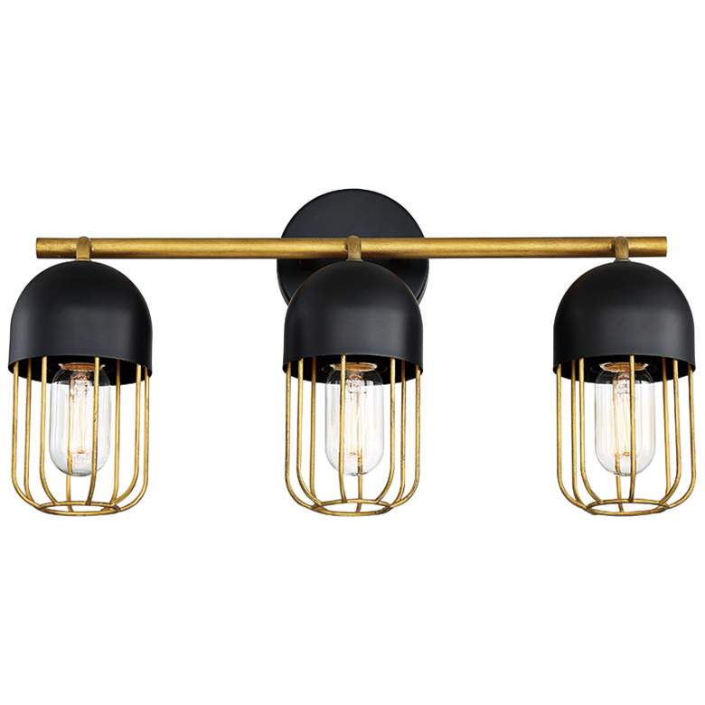 Image 1 Palmerston 19 1/4" Wide Black and Gold 3-Light Bath Light