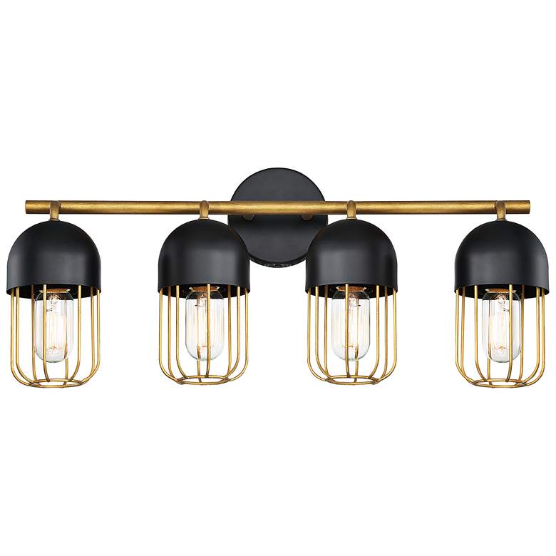 Image 1 Palmerston 23 1/4 inch Wide Black and Gold 4-Light Bath Light