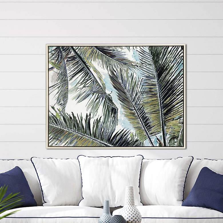 Image 1 Palms in the Sky 50" Wide Framed Giclee on Canvas Wall Art