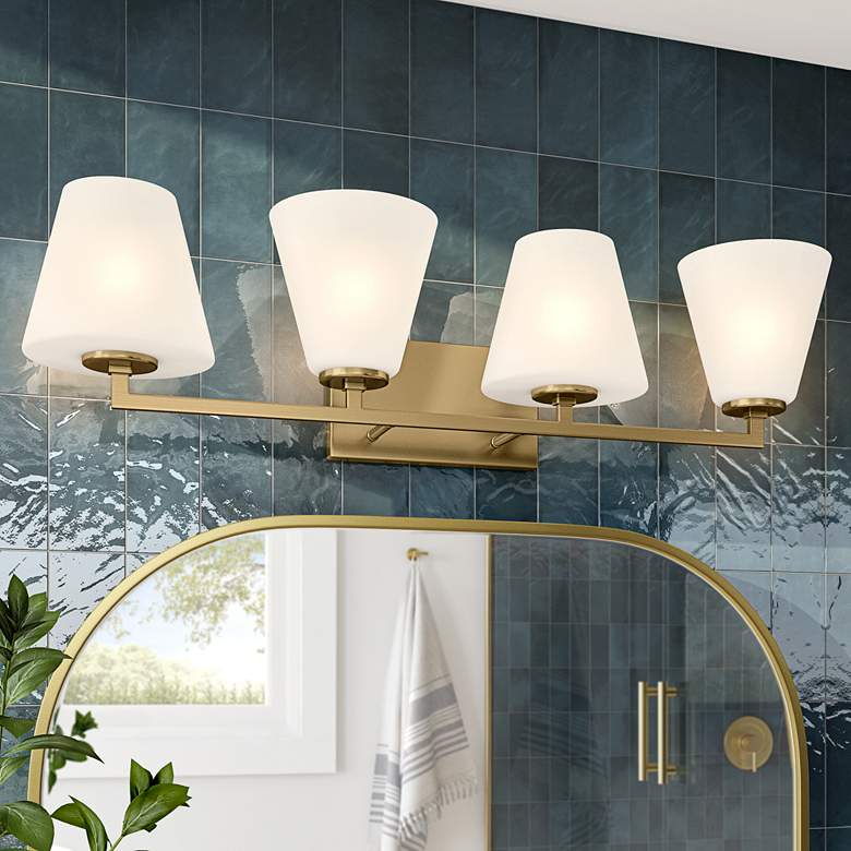 Image 1 Palmyra 32 3/4 inch Wide Brushed Gold 4-Light Vanity Bath Light