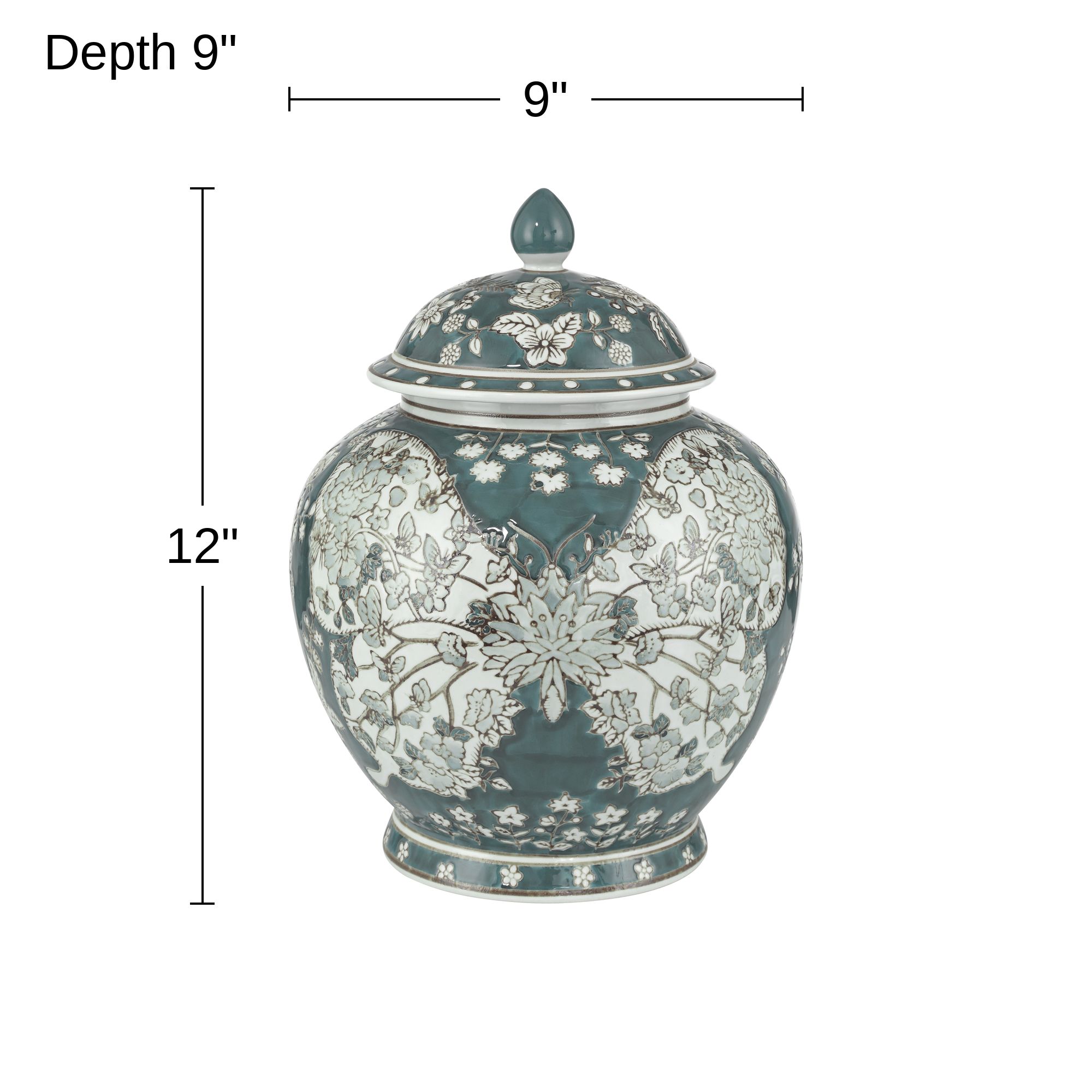 Paloma 12" High Teal Traditional Ginger Jar with Lid