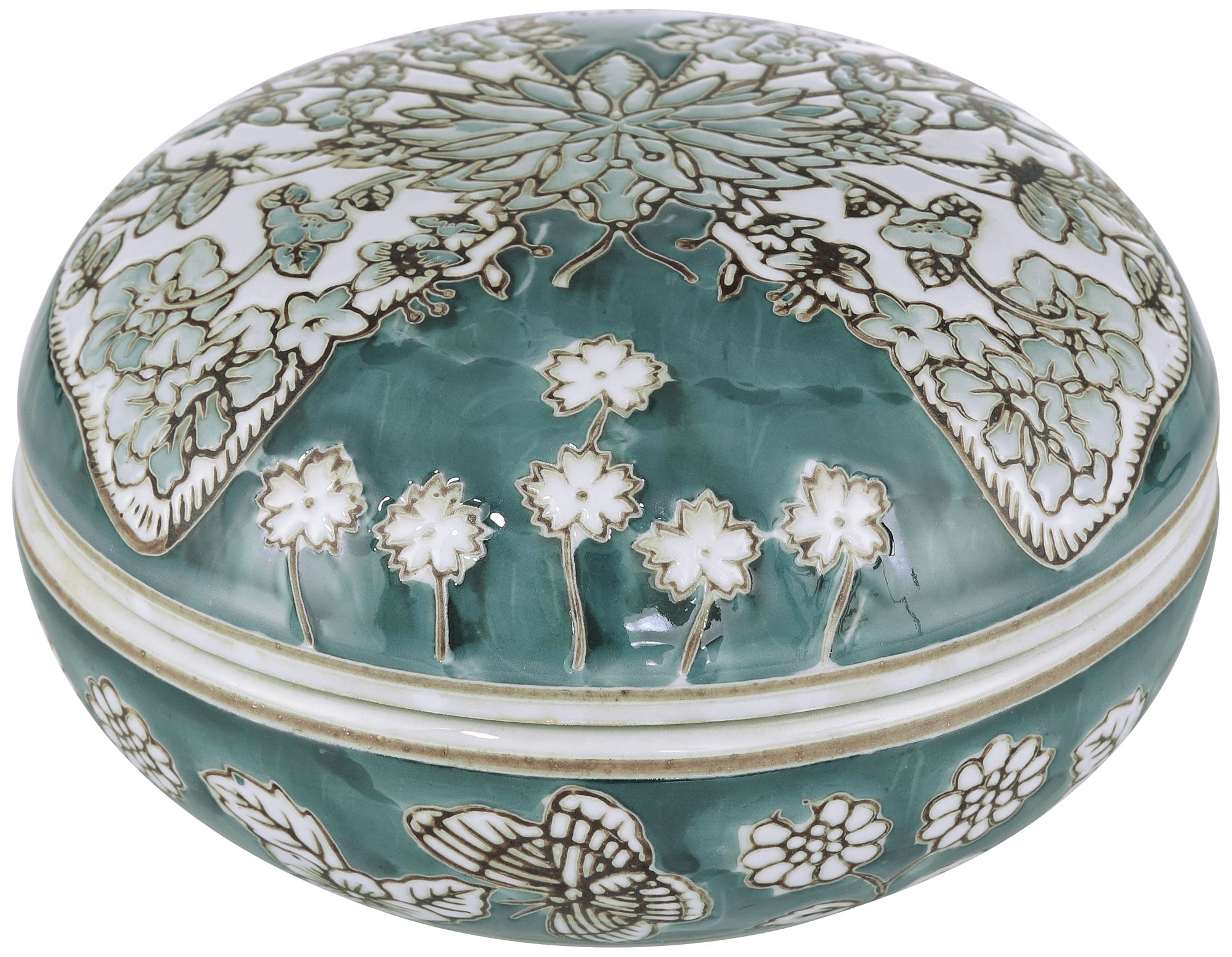 Image 2 Paloma 3 1/2" Teal Traditional Ceramic Ginger Box with Lid