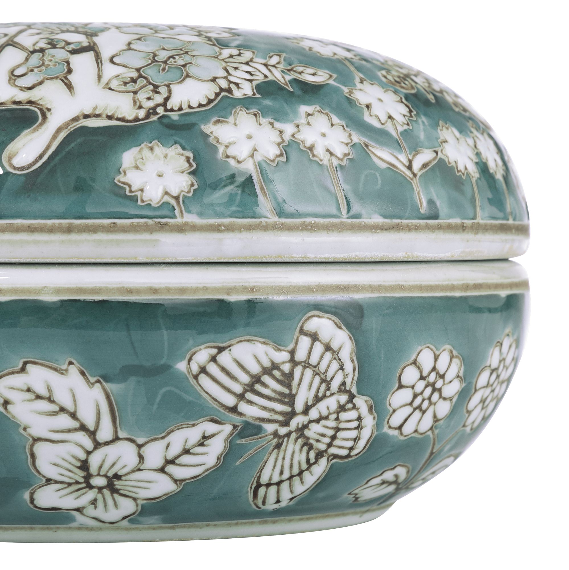 Image 3 Paloma 3 1/2" Teal Traditional Ceramic Ginger Box with Lid more views