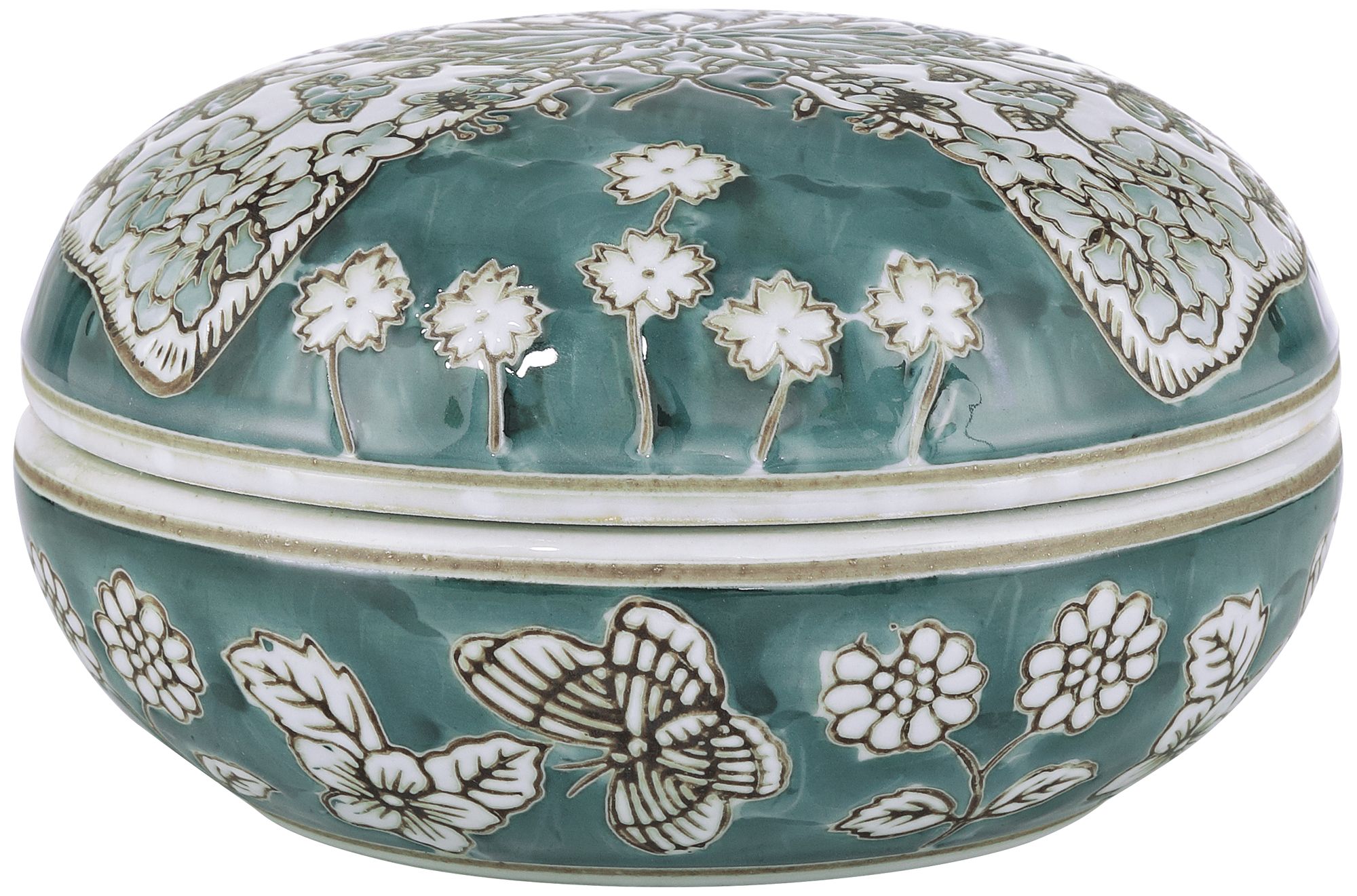 Image 4 Paloma 3 1/2" Teal Traditional Ceramic Ginger Box with Lid more views