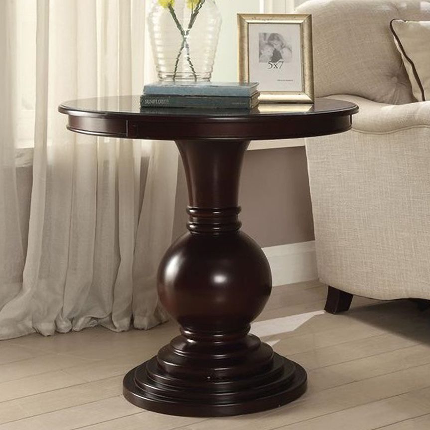 round wood pedestal end table