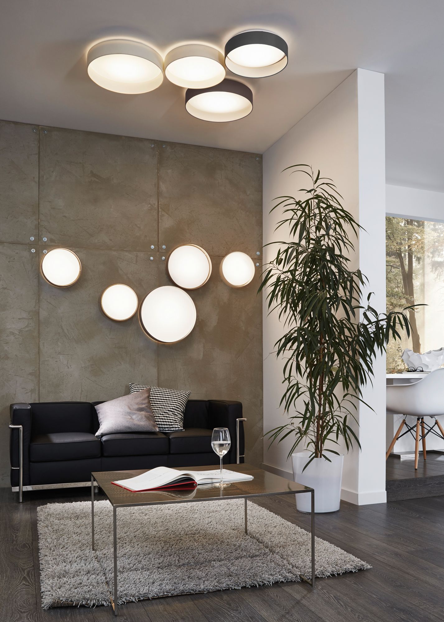 Image 2 Palomaro - 16 inch LED Ceiling Light - White Glass - Charcoal Grey Fabric more views