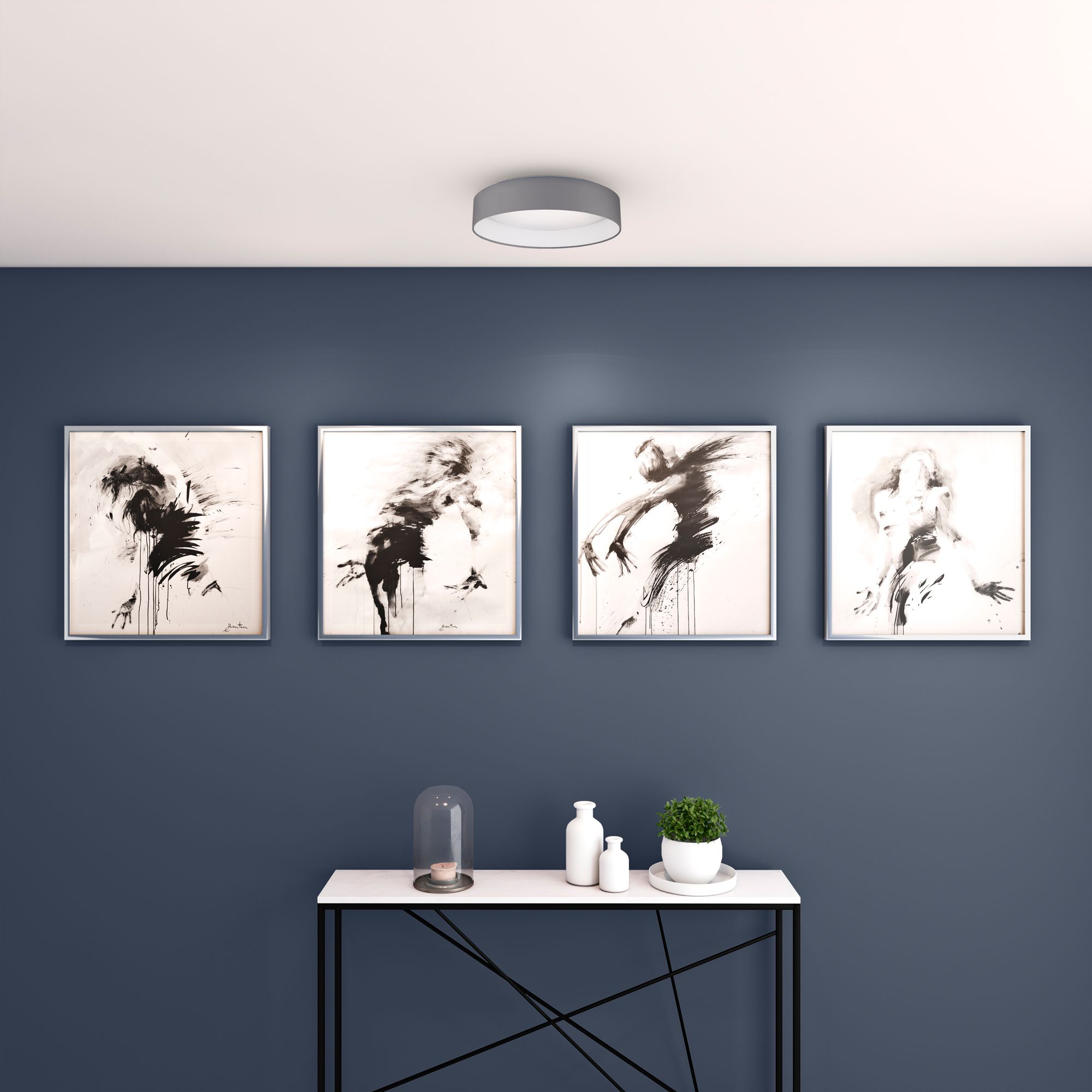 Image 4 Palomaro - 16 inch LED Ceiling Light - White Glass - Charcoal Grey Fabric more views