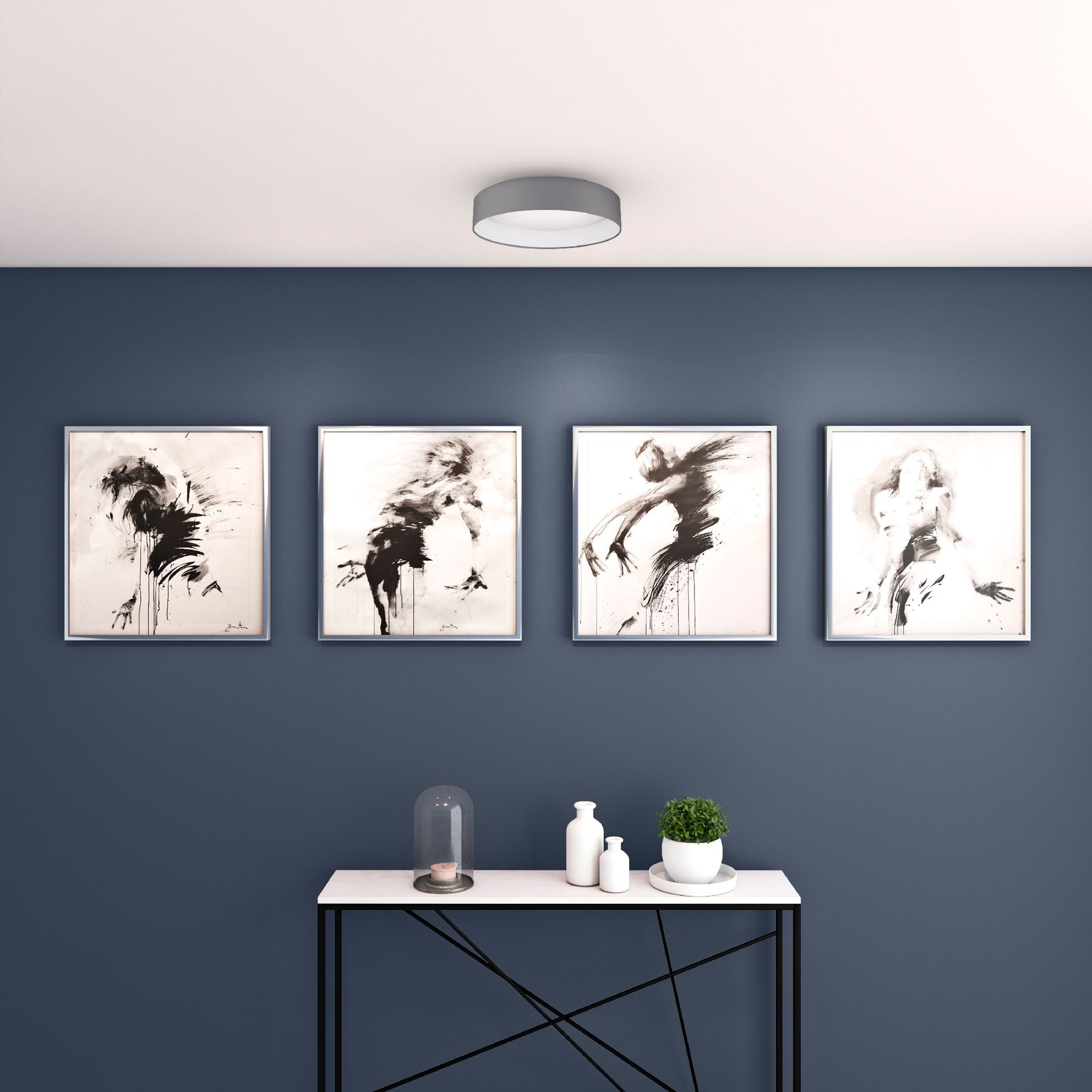 Image 7 Palomaro - 16 inch LED Ceiling Light - White Glass - Charcoal Grey Fabric more views