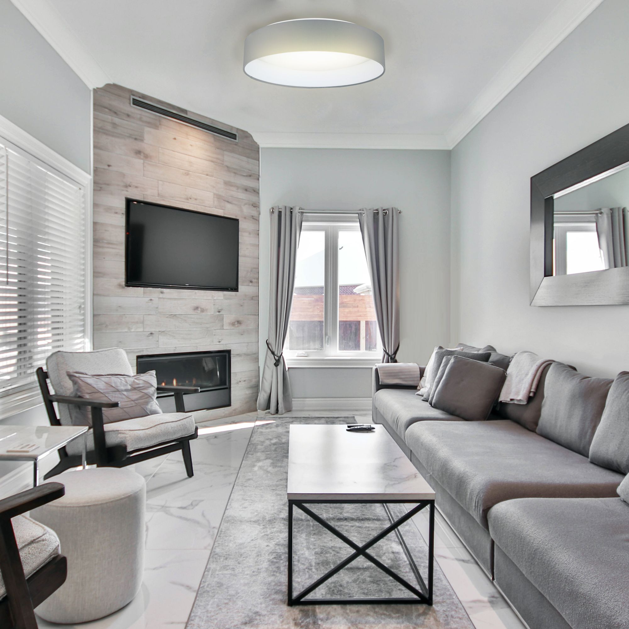 Palomaro - 16 inch LED Ceiling Light - White Glass - Charcoal Grey Fabric