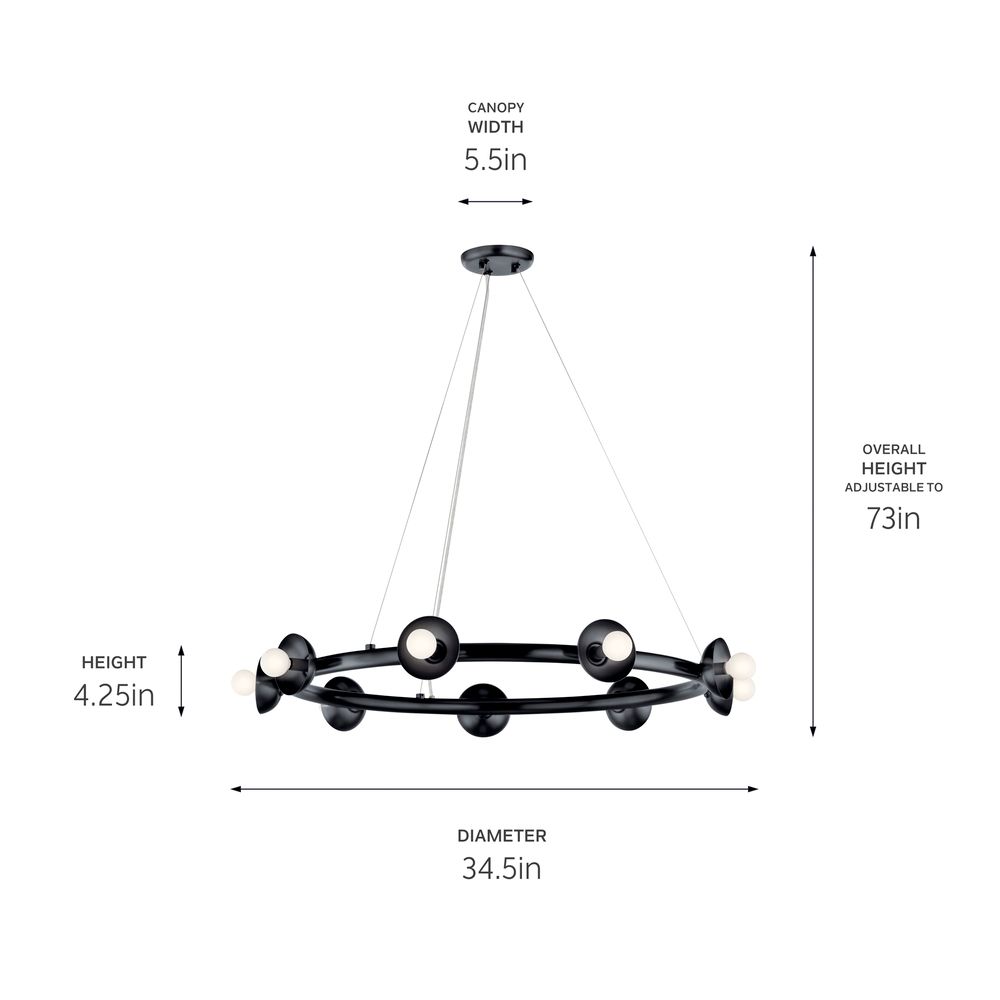 Palta 34.5 Inch 9 Light Chandelier in Black