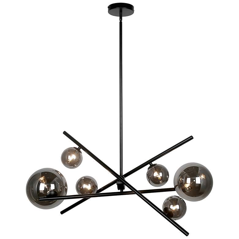 Image 2 Pamela 27" Wide 6 Light Horizontal Matte Black Chandelier