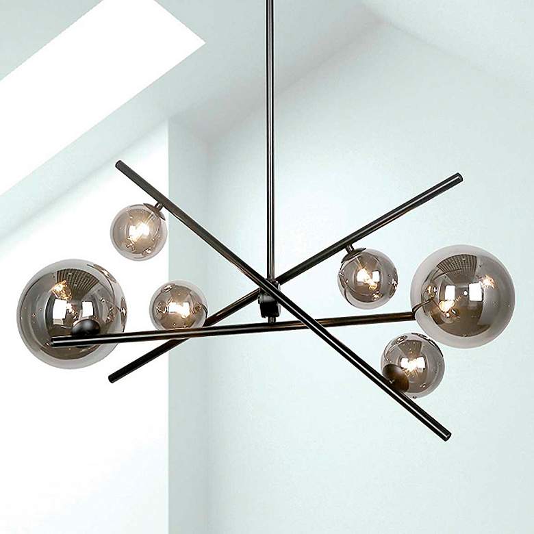 Image 1 Pamela 27" Wide 6 Light Horizontal Matte Black Chandelier